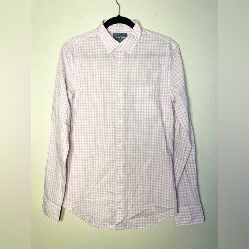 Bonobos Purple & White, Checkered, Collared, Long Sleeve, Button Down Shirt